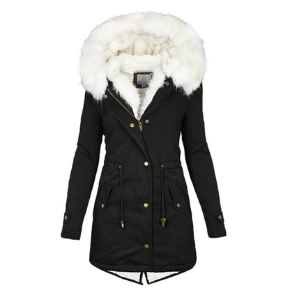 Violet | Warmer Parka-Mantel mit Kunstfellkapuze in Blush Pink