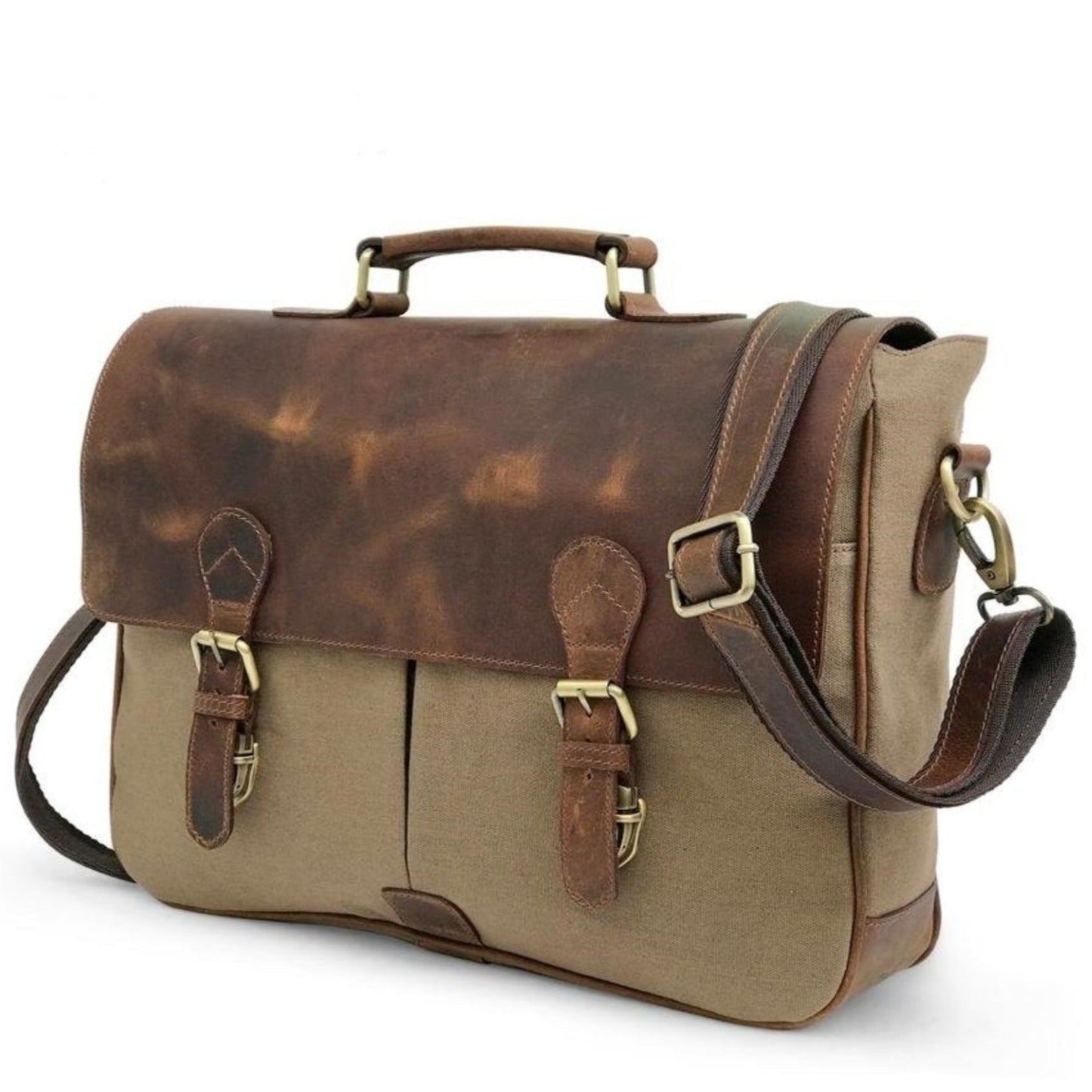 Leren laptoptas Canvas Hunter Brown