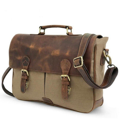 Leren laptoptas Canvas Hunter Brown
