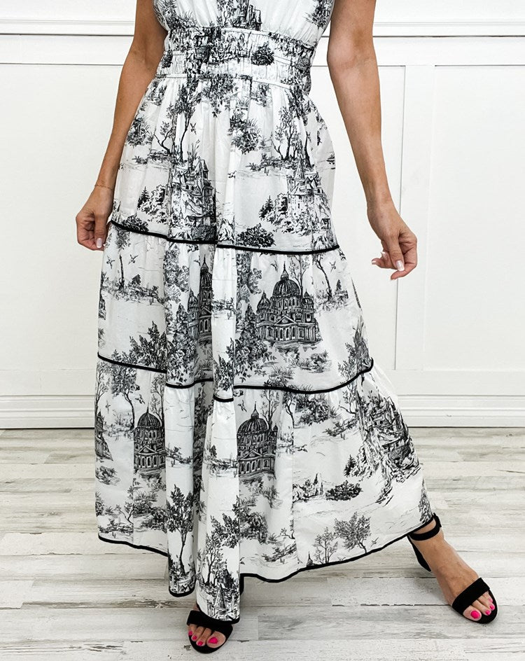 Alexia™ – Vintage Toile Print Maxi Jurk voor Moeiteloze Elegantie