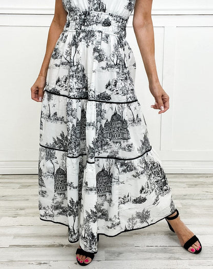 Alexia™ – Vintage Toile Print Maxi Jurk voor Moeiteloze Elegantie