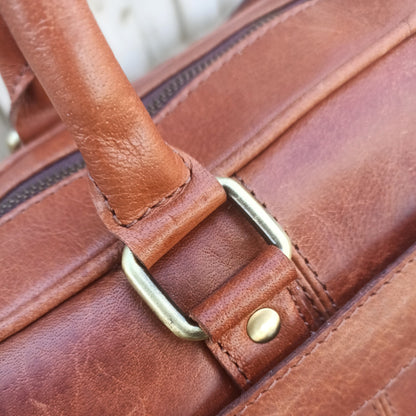 Helle Bruine Leren Laptoptas