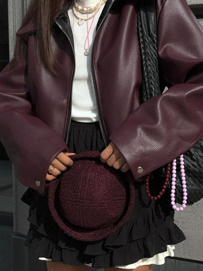 Mystique & Co™ bordeauxfarbene Lederjacke