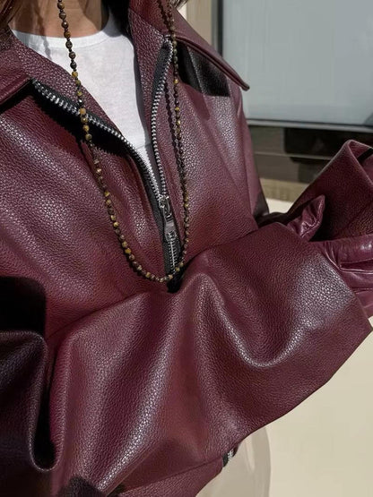 Mystique & Co™ bordeauxfarbene Lederjacke