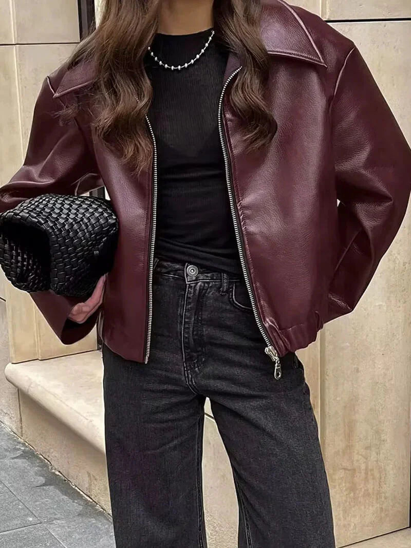 Mystique & Co™ bordeauxfarbene Lederjacke