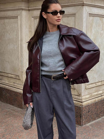 Mystique & Co™ bordeauxfarbene Lederjacke