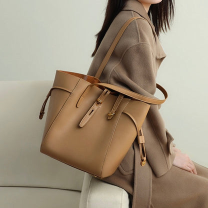 Echtes Leder Vintage Schloss Schnallen Tote Bag