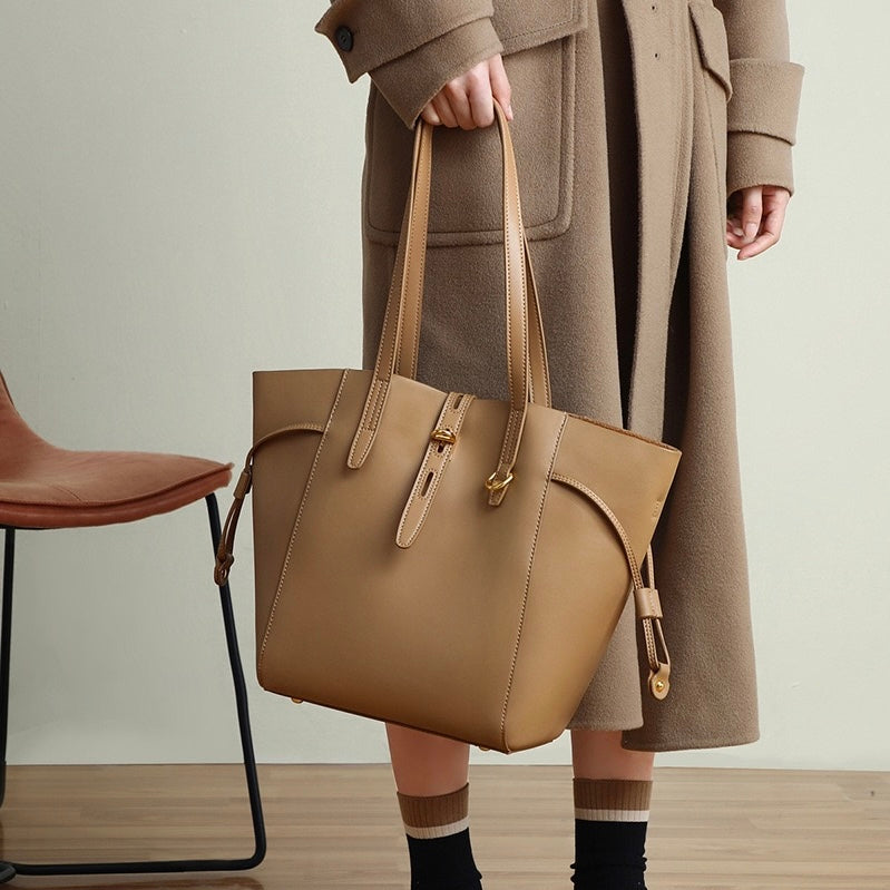 Echtes Leder Vintage Schloss Schnallen Tote Bag