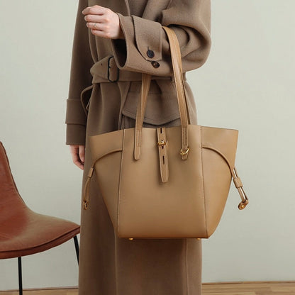 Echtes Leder Vintage Schloss Schnallen Tote Bag