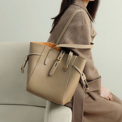 Echtes Leder Vintage Schloss Schnallen Tote Bag
