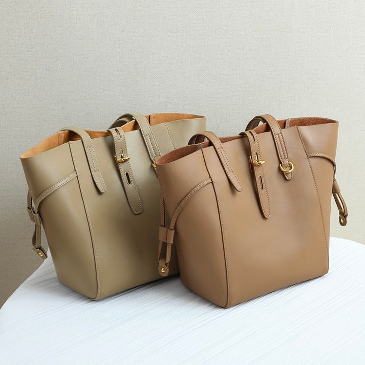 Echtes Leder Vintage Schloss Schnallen Tote Bag