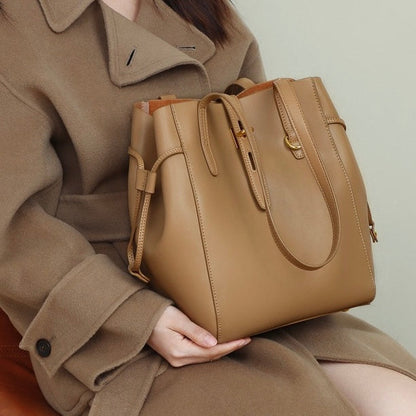 Echtes Leder Vintage Schloss Schnallen Tote Bag