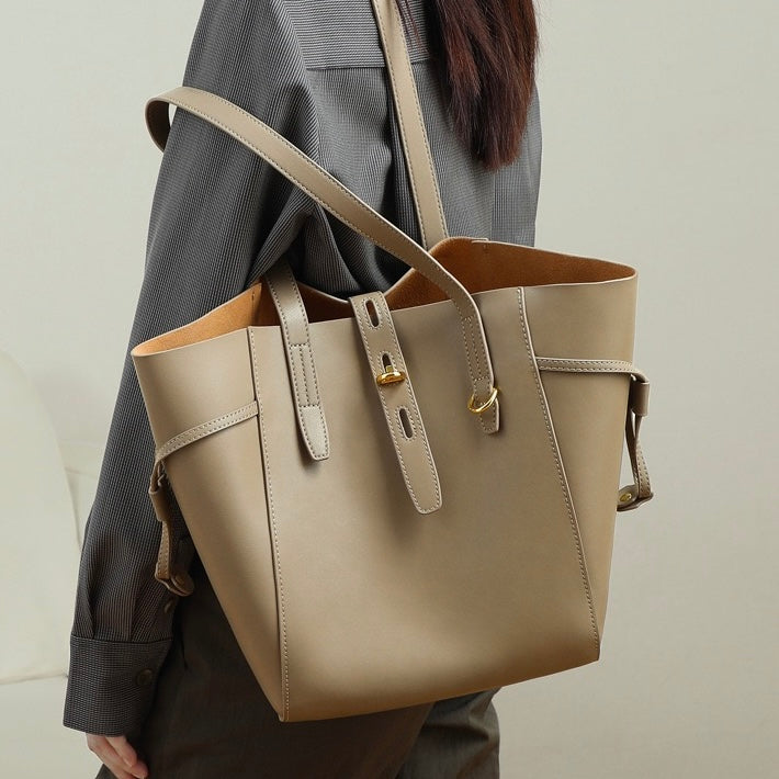 Echtes Leder Vintage Schloss Schnallen Tote Bag