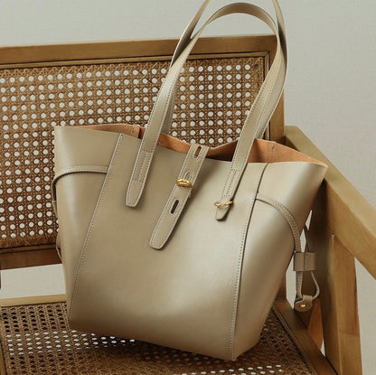 Echtes Leder Vintage Schloss Schnallen Tote Bag