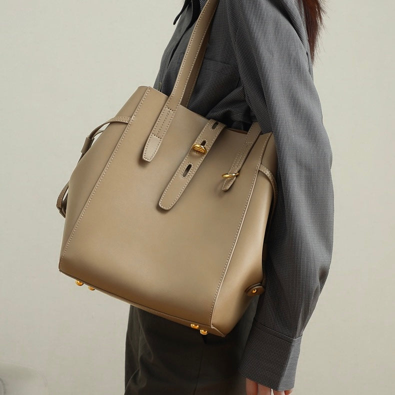 Echtes Leder Vintage Schloss Schnallen Tote Bag