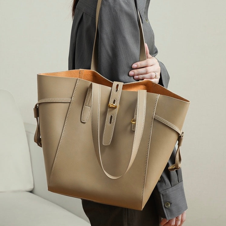 Echtes Leder Vintage Schloss Schnallen Tote Bag