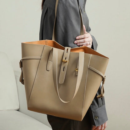 Echtes Leder Vintage Schloss Schnallen Tote Bag