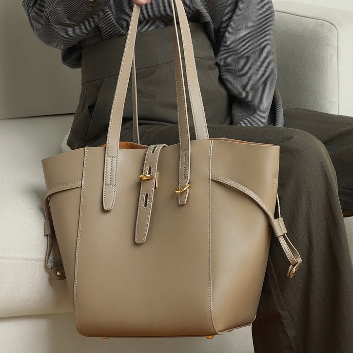 Echtes Leder Vintage Schloss Schnallen Tote Bag
