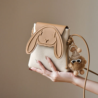 Konijn Echt Leer Mini Crossbody Telefoontasje