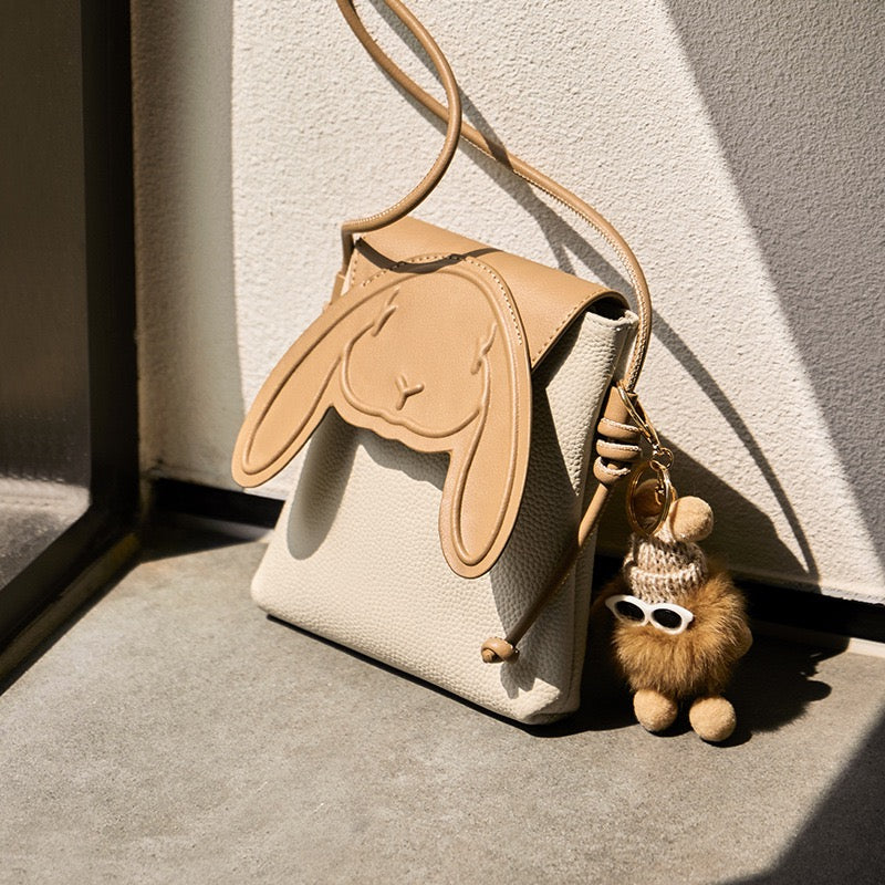 Konijn Echt Leer Mini Crossbody Telefoontasje