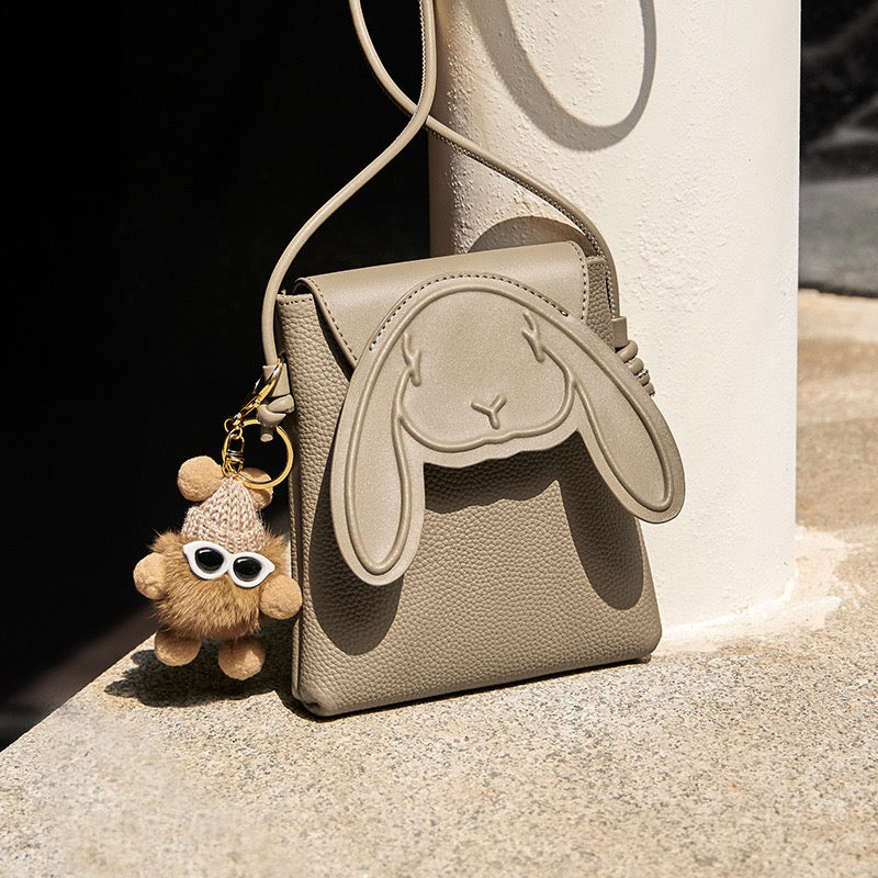 Konijn Echt Leer Mini Crossbody Telefoontasje