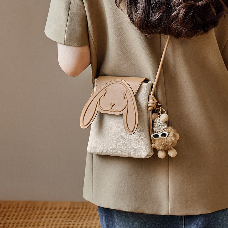 Konijn Echt Leer Mini Crossbody Telefoontasje