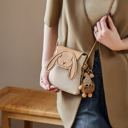 Konijn Echt Leer Mini Crossbody Telefoontasje