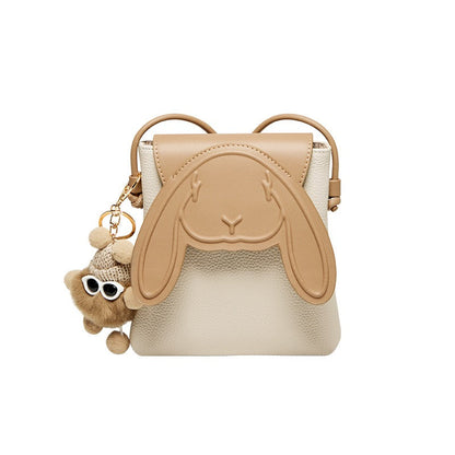 Konijn Echt Leer Mini Crossbody Telefoontasje