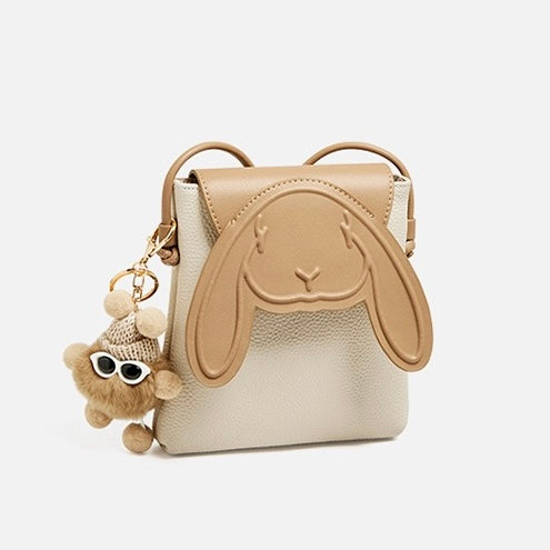 Konijn Echt Leer Mini Crossbody Telefoontasje