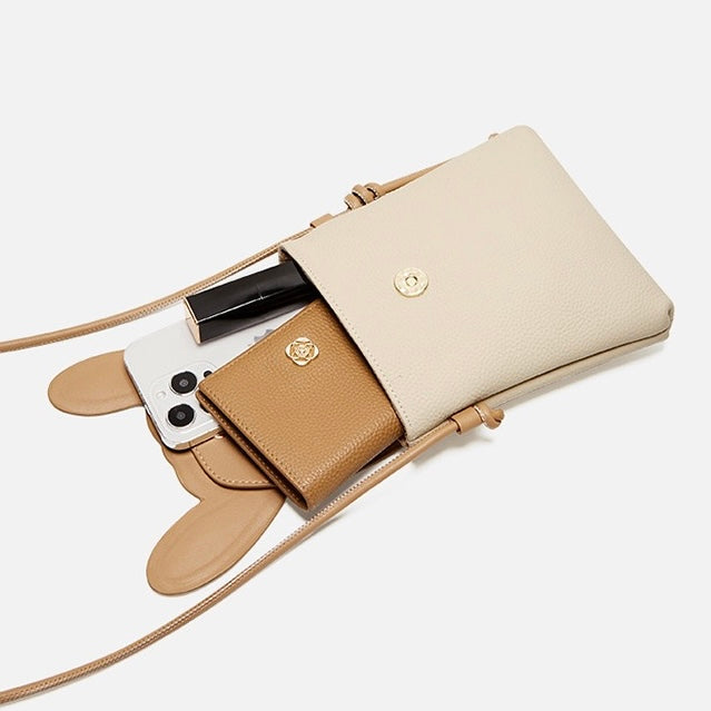 Konijn Echt Leer Mini Crossbody Telefoontasje