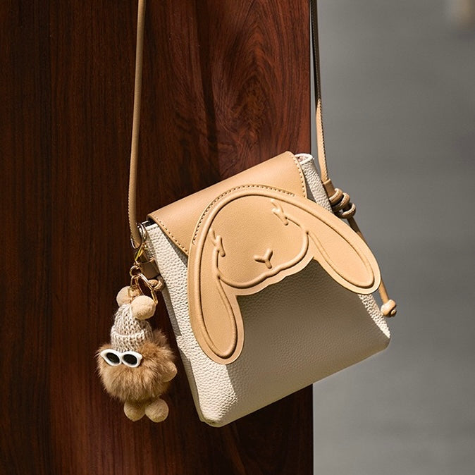 Konijn Echt Leer Mini Crossbody Telefoontasje