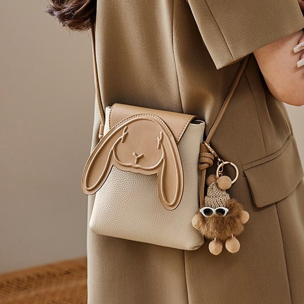 Konijn Echt Leer Mini Crossbody Telefoontasje