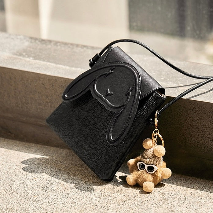 Konijn Echt Leer Mini Crossbody Telefoontasje