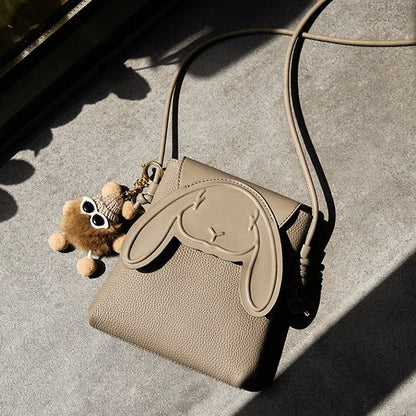 Konijn Echt Leer Mini Crossbody Telefoontasje