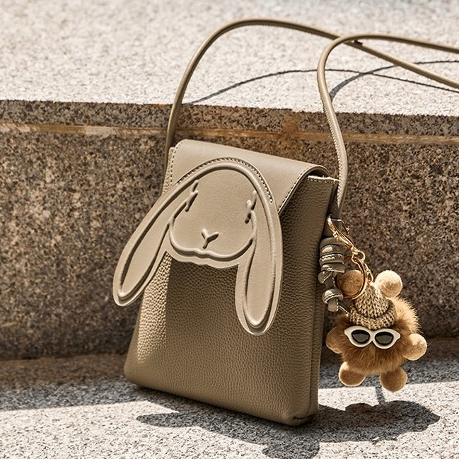 Konijn Echt Leer Mini Crossbody Telefoontasje