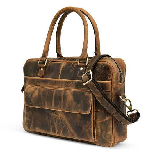 Jäger Braun Leder Laptop Tasche