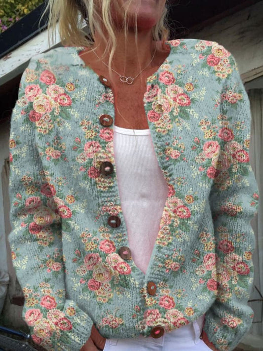 Lieblicher Damen-Cardigan - Blumenmuster, Gemütlich & Stilvoll
