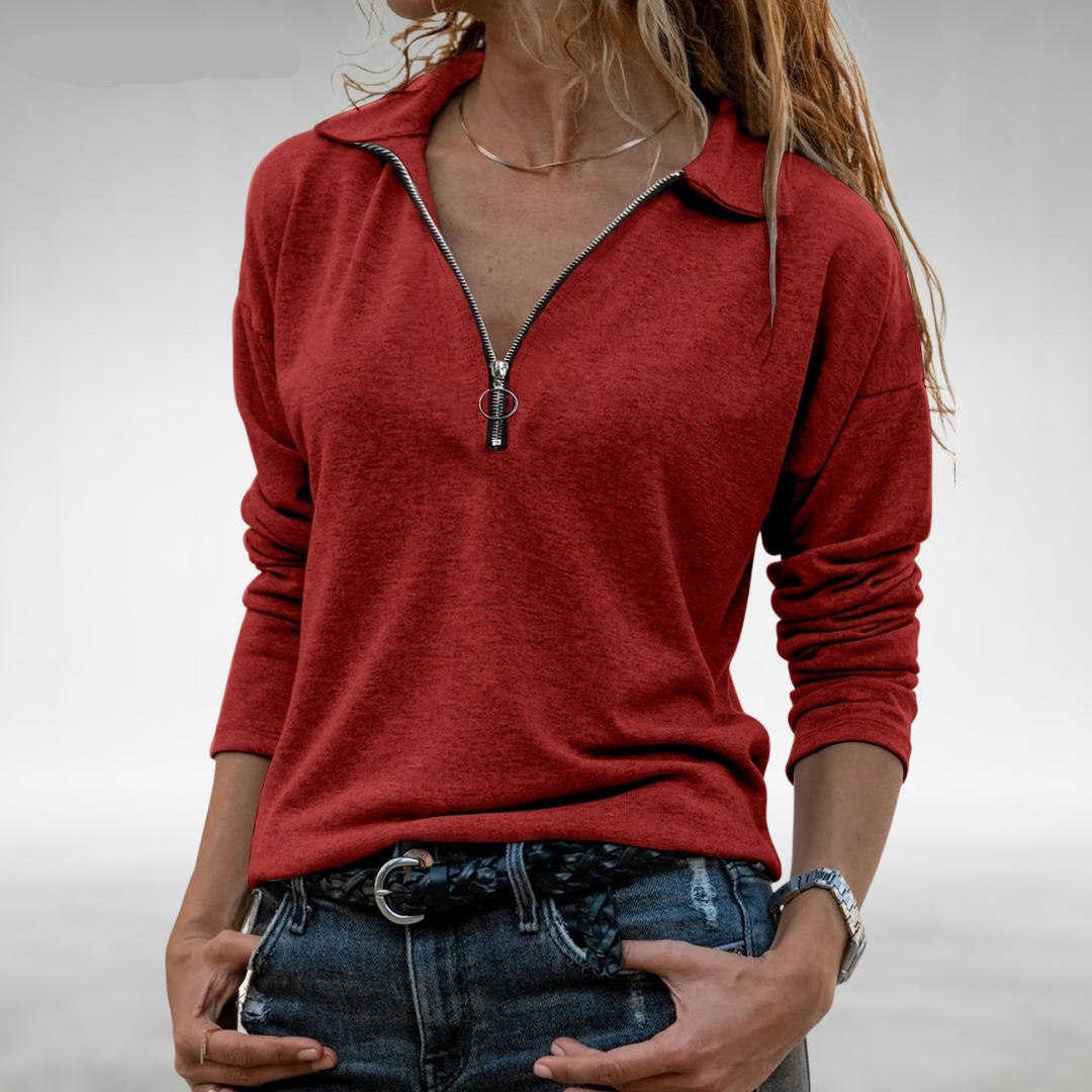 Nadine | Damespullover met halflange rits