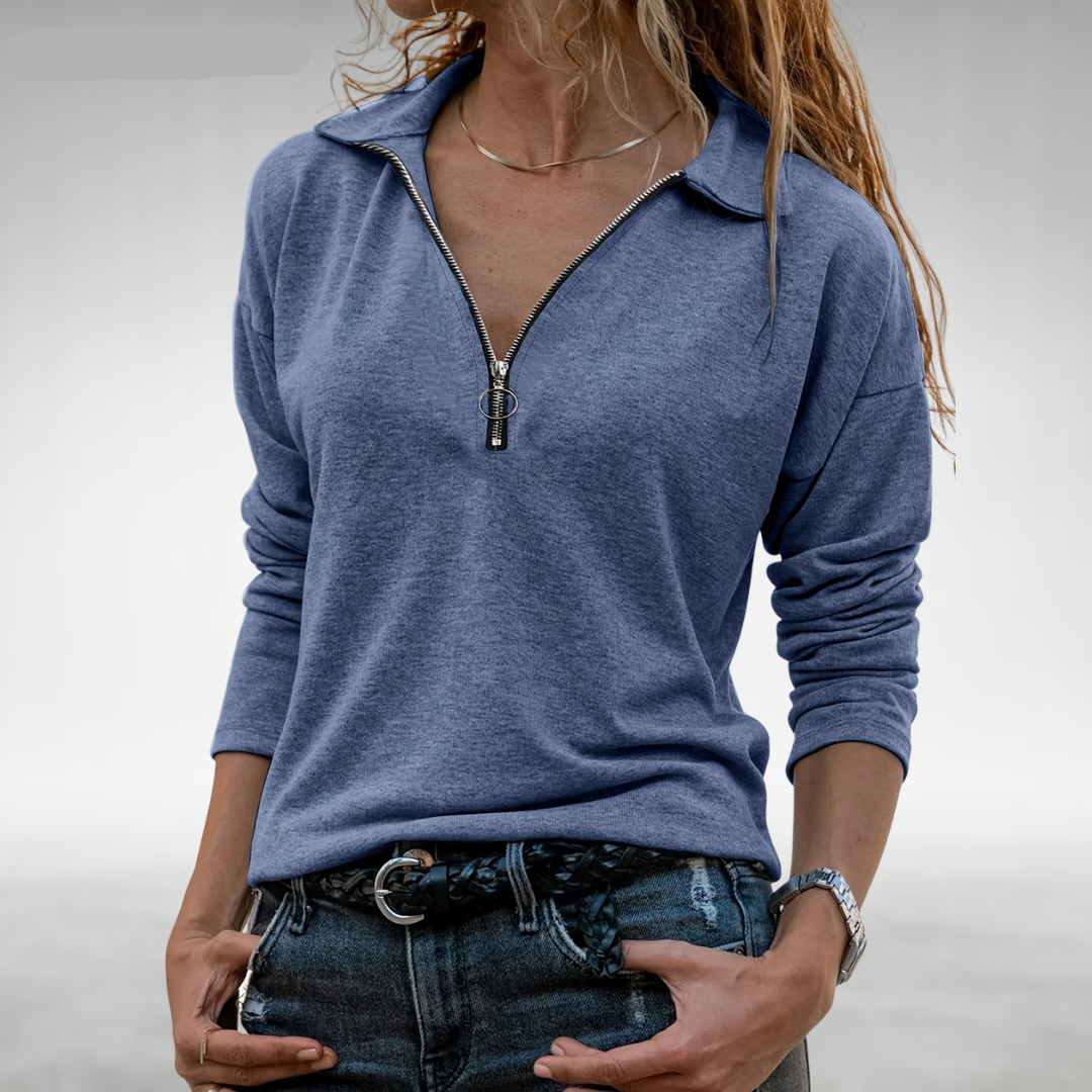 Nadine | Damespullover met halflange rits