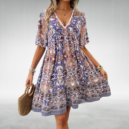 Adriana - Zomerse Boho Paisley Print Minijurk
