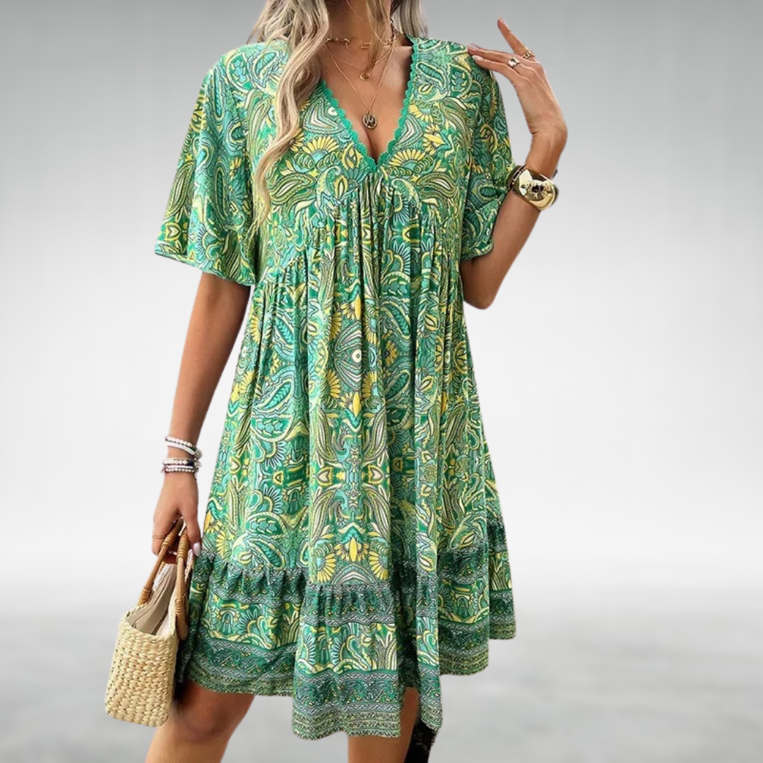 Adriana - Zomerse Boho Paisley Print Minijurk