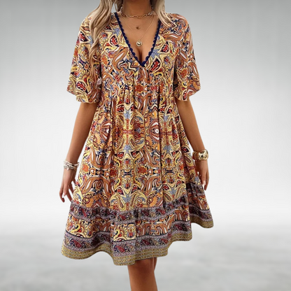 Adriana - Zomerse Boho Paisley Print Minijurk