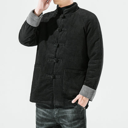 Men's corduroy jacket with toggle closures and quilted lining