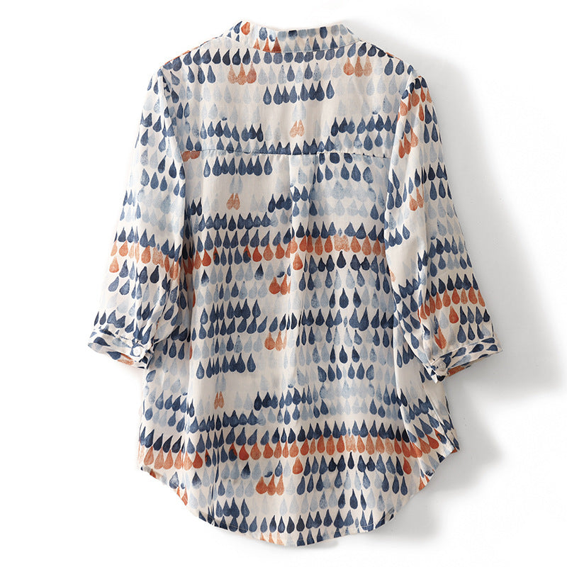 Fawna – Lässige Bluse Mit V-Ausschnitt Und Bedrucktem Chiffon