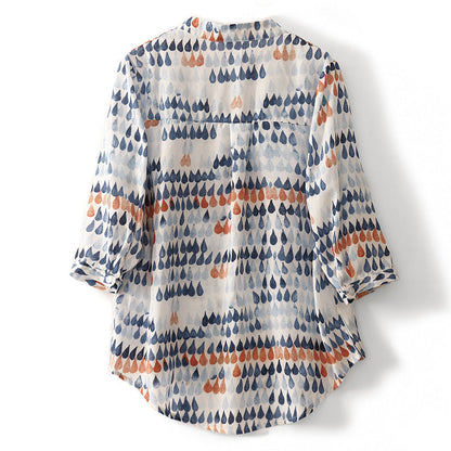 Fawna – Lässige Bluse Mit V-Ausschnitt Und Bedrucktem Chiffon