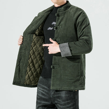 Men's corduroy jacket with toggle closures and quilted lining