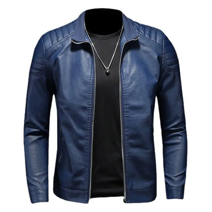 Storm™ Edge – Blauwe PU-leren jas met moderne schouderdetails