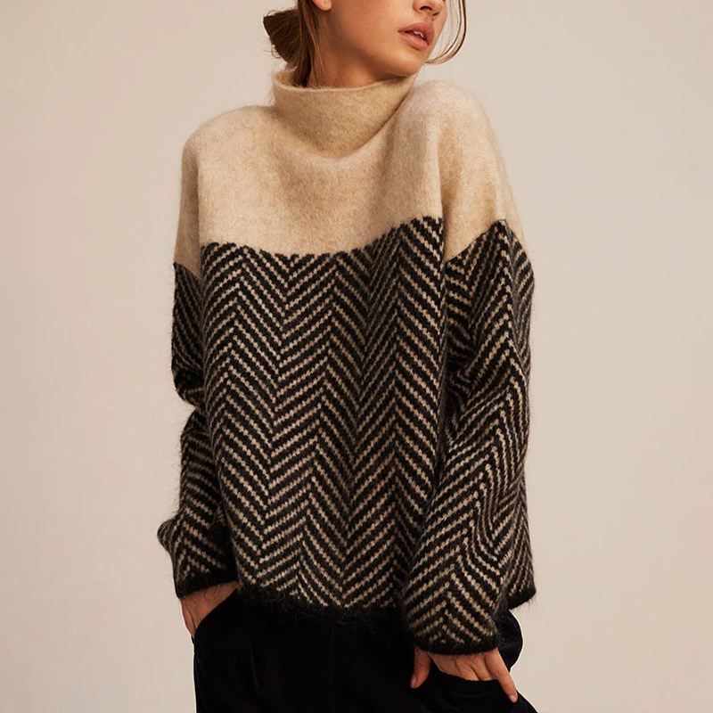 NORA™ – Zweifarbiger Pullover mit hohem Kragen