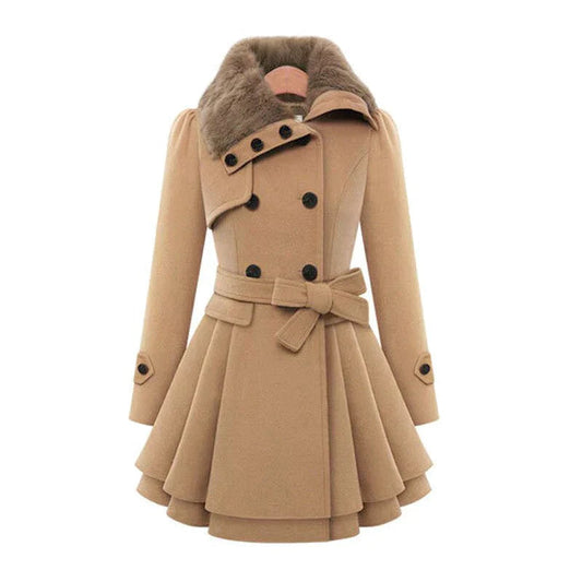 Ameline - Elegante trenchcoat met vegan bont
