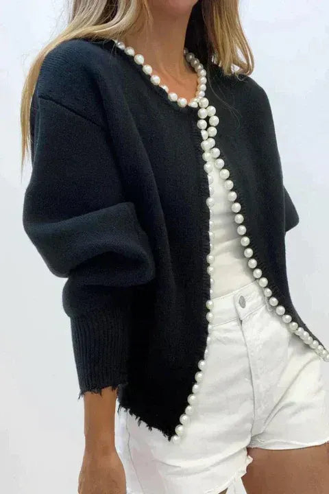 Cardigan met parels en franjes